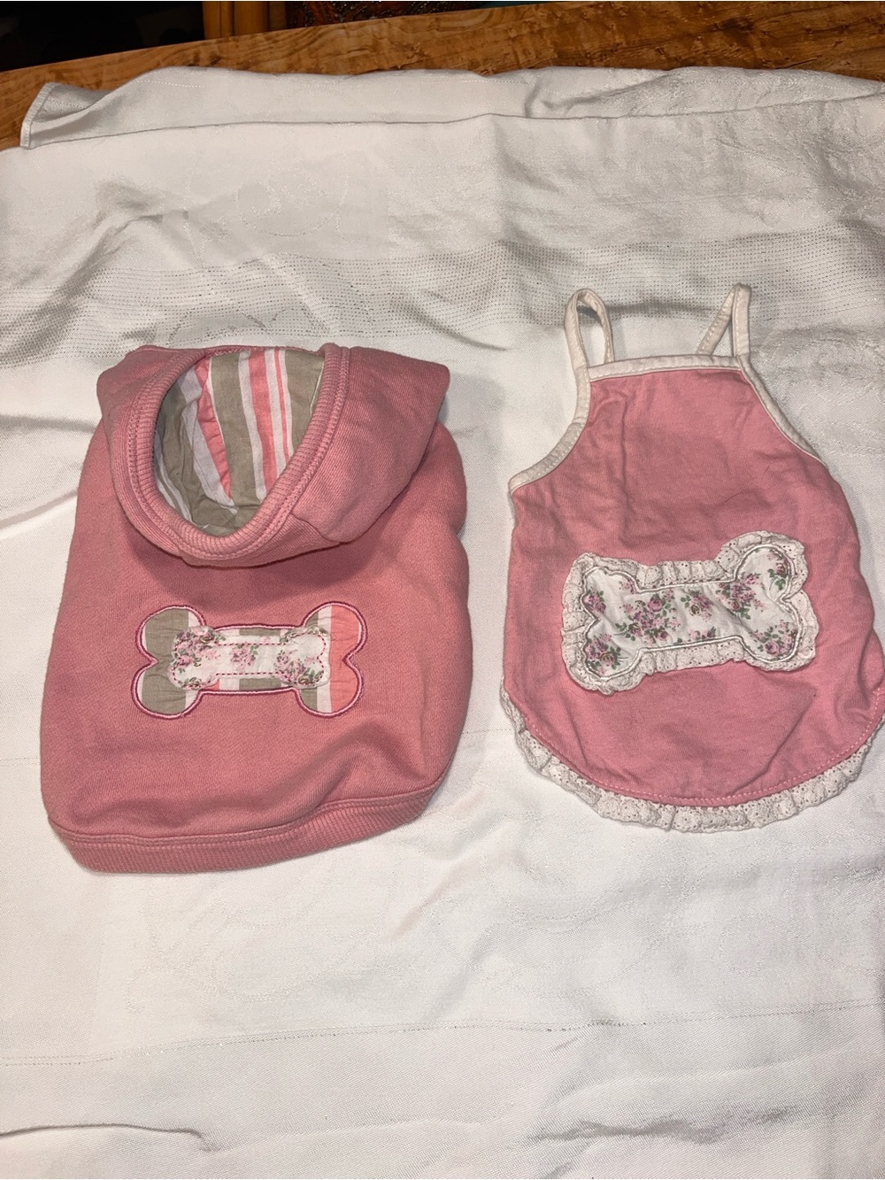 Pink Dog Bone Embroidered Hoodie & Dress Set for Size Small Dog